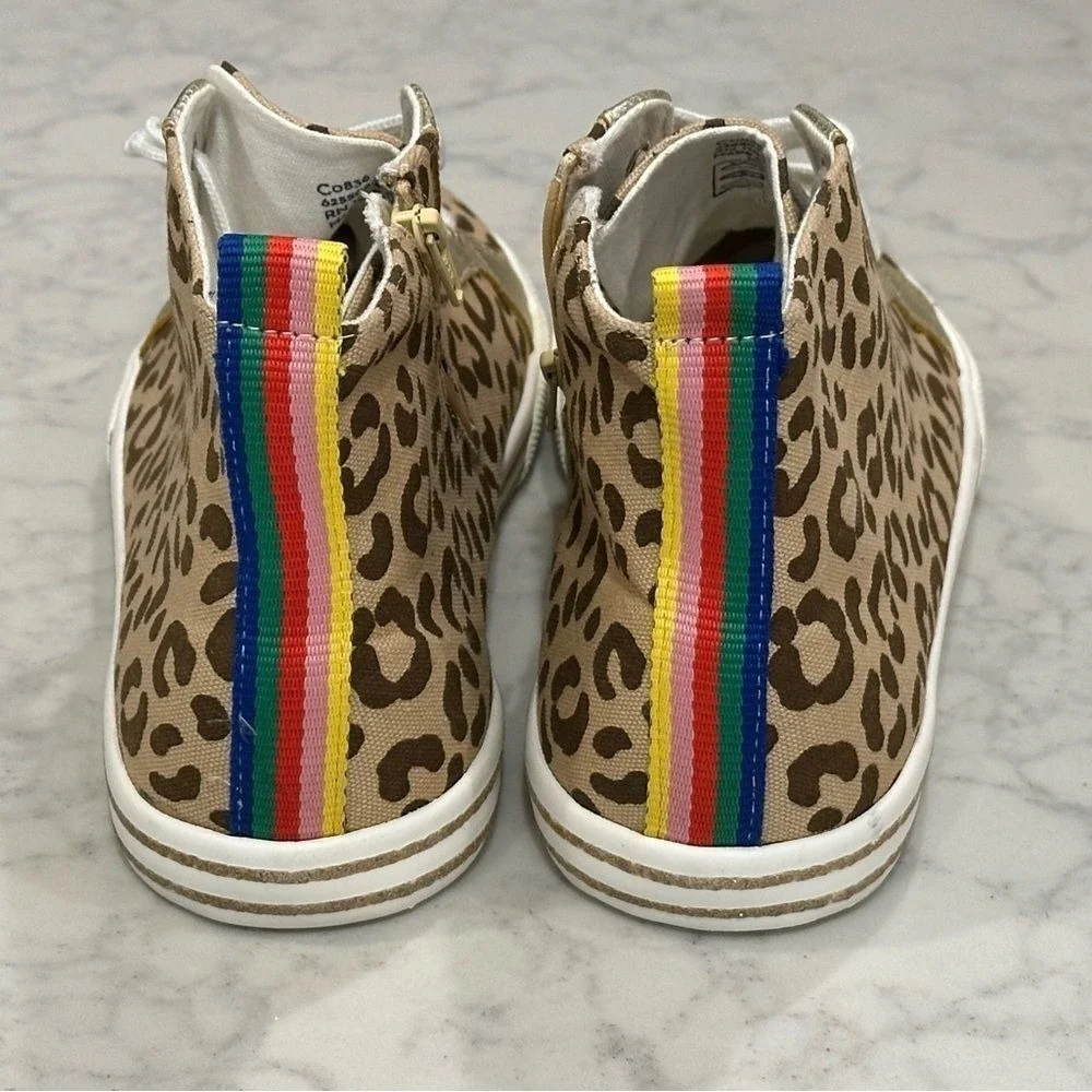 Mini Boden Girls Leopard Print High Top Sneakers Gold Trim Rainbow Zip Size 39